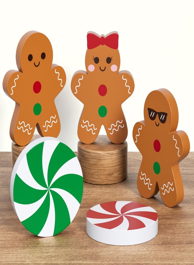 Tovwei Gingerbread Christmas Decorations Tiered Tray Decor, 5 Pcs Gingerbread Candy Wooden Signs Table Decor for Home Kitchen Office - Image 1